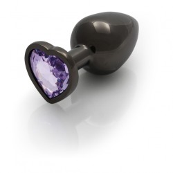 Heart , Gem, Butt Plug, large, Gun Metal, Amethyst Purple