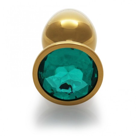 Round, Gem, Butt Plug, Small, Gold, Emerald Green