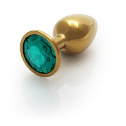 Round, Gem, Butt Plug, Small, Gold, Emerald Green