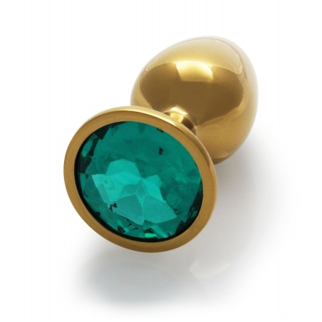 Round, Gem, Butt Plug, Small, Gold, Emerald Green