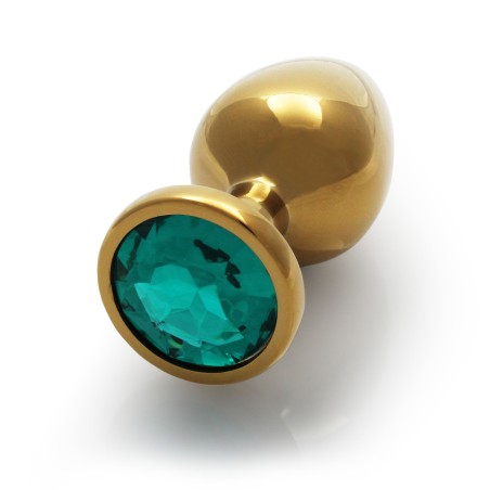 Round, Gem, Butt Plug, large, Gold, Emerald Green