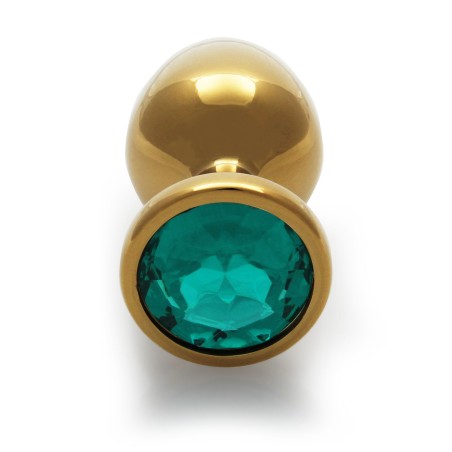 Round, Gem, Butt Plug, large, Gold, Emerald Green