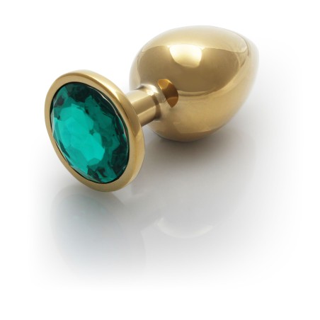 Round, Gem, Butt Plug, large, Gold, Emerald Green