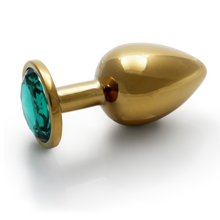 Round, Gem, Butt Plug, large, Gold, Emerald Green