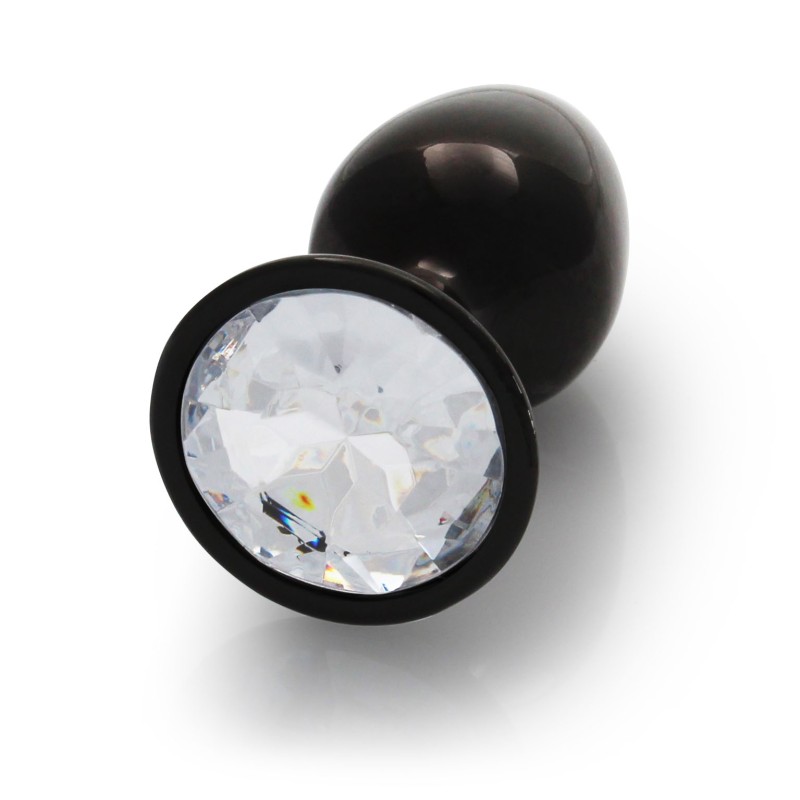 Round, Gem, Butt Plug, Small, Gun Metal, Diamond