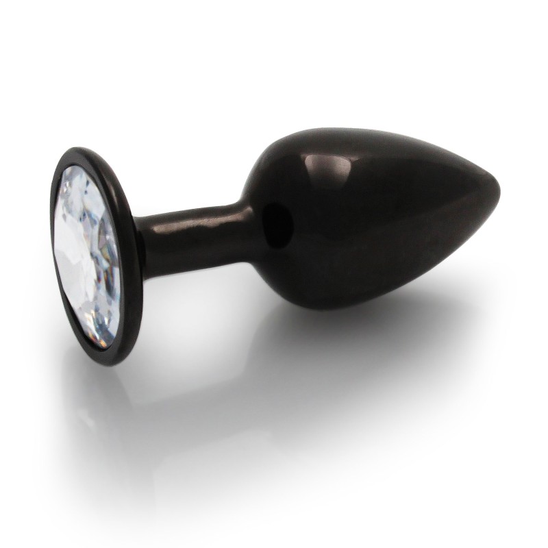 Round, Gem, Butt Plug, Small, Gun Metal, Diamond
