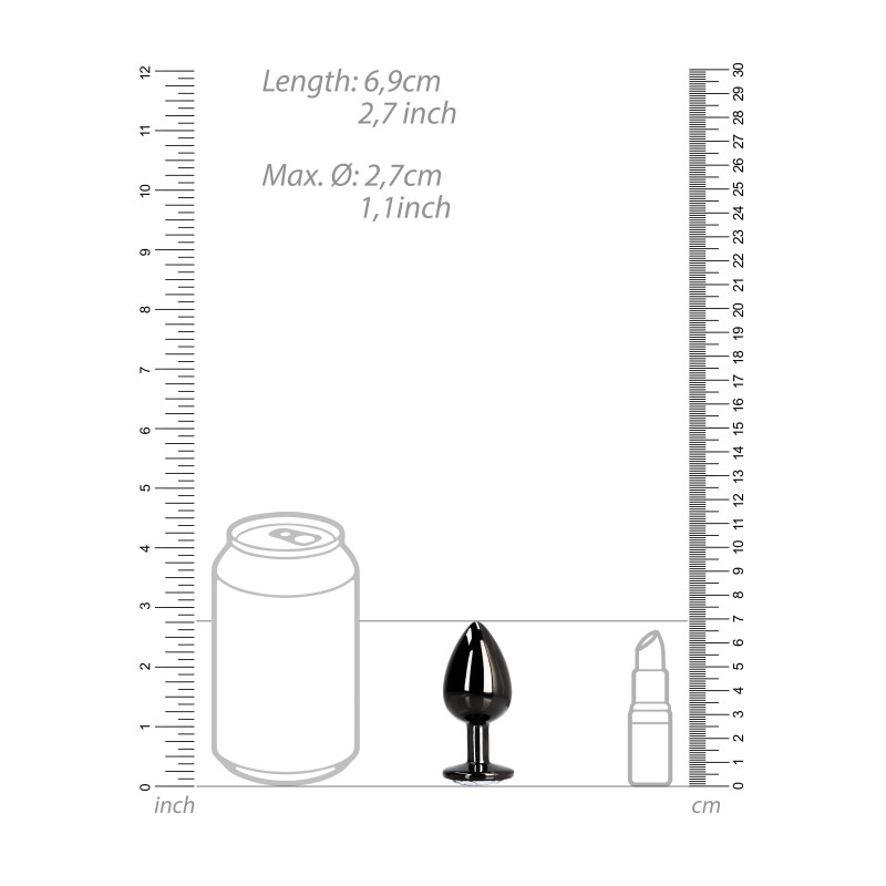 Round, Gem, Butt Plug, Small, Gun Metal, Diamond