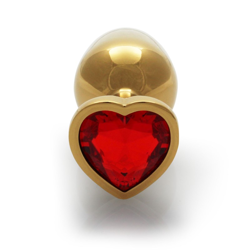 Heart, Gem, Butt Plug, Small, Gold, Ruby Red