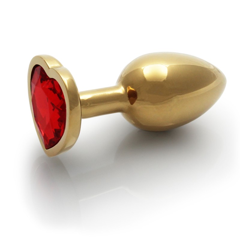 Heart, Gem, Butt Plug, Small, Gold, Ruby Red