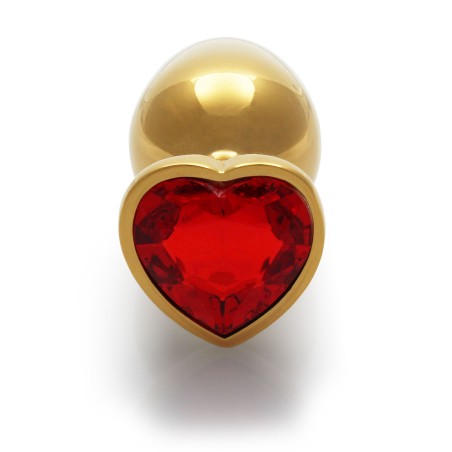 Heart , Gem, Butt Plug, large, Gold, Ruby Red