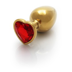 Heart , Gem, Butt Plug, large, Gold, Ruby Red