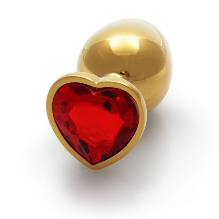 Heart , Gem, Butt Plug, large, Gold, Ruby Red