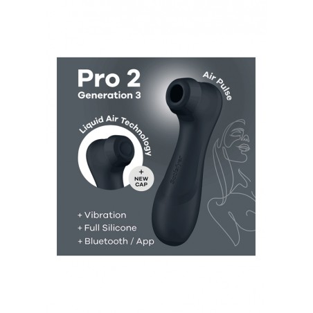 Satisfyer, Pro 2, Generation 3, Liquid Air, Vibration, and App, Black
