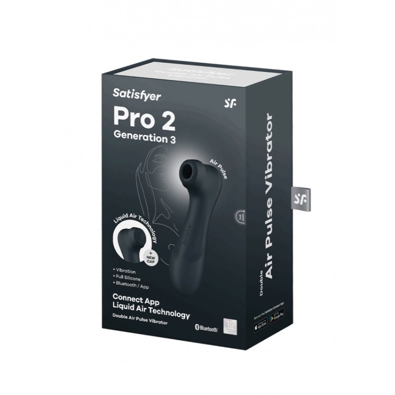 Satisfyer, Pro 2, Generation 3, Liquid Air, Vibration, and App, Black