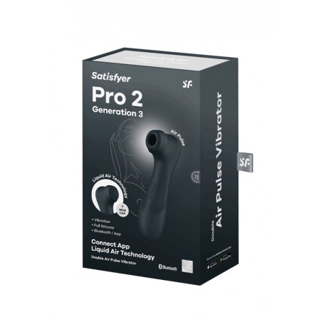 Satisfyer, Pro 2, Generation 3, Liquid Air, Vibration, and App, Black