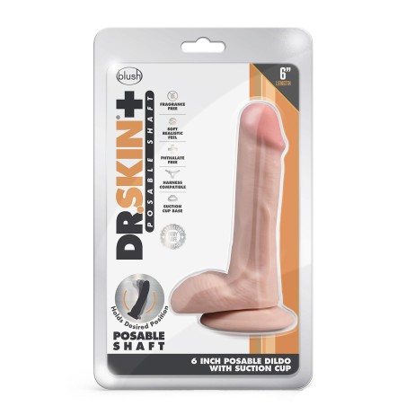 DR. SKIN, PLUS, POSABLE DILDO, WITH BALLS, 15cm | VANILLA