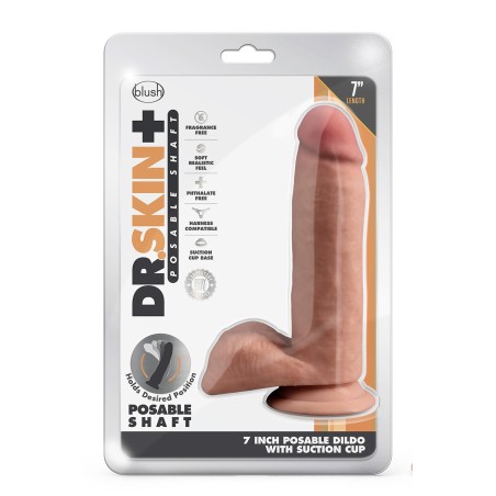 DR. SKIN, PLUS, POSABLE, DILDO WITH BALLS, 17cm, mocha