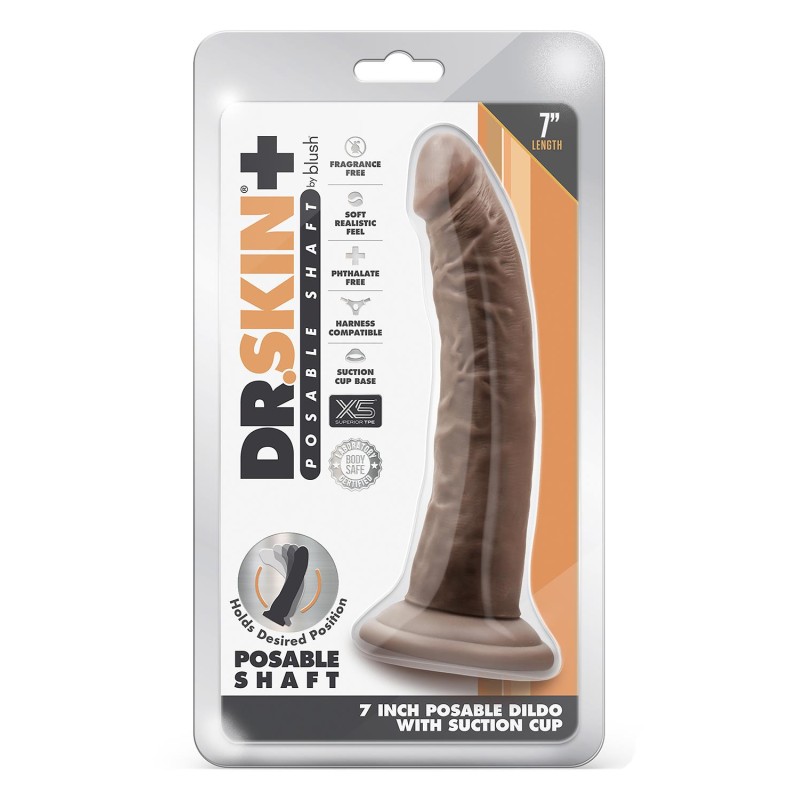 DR. SKIN, PLUS, POSABLE, DILDO WITH BALLS, 19cm, chocolate