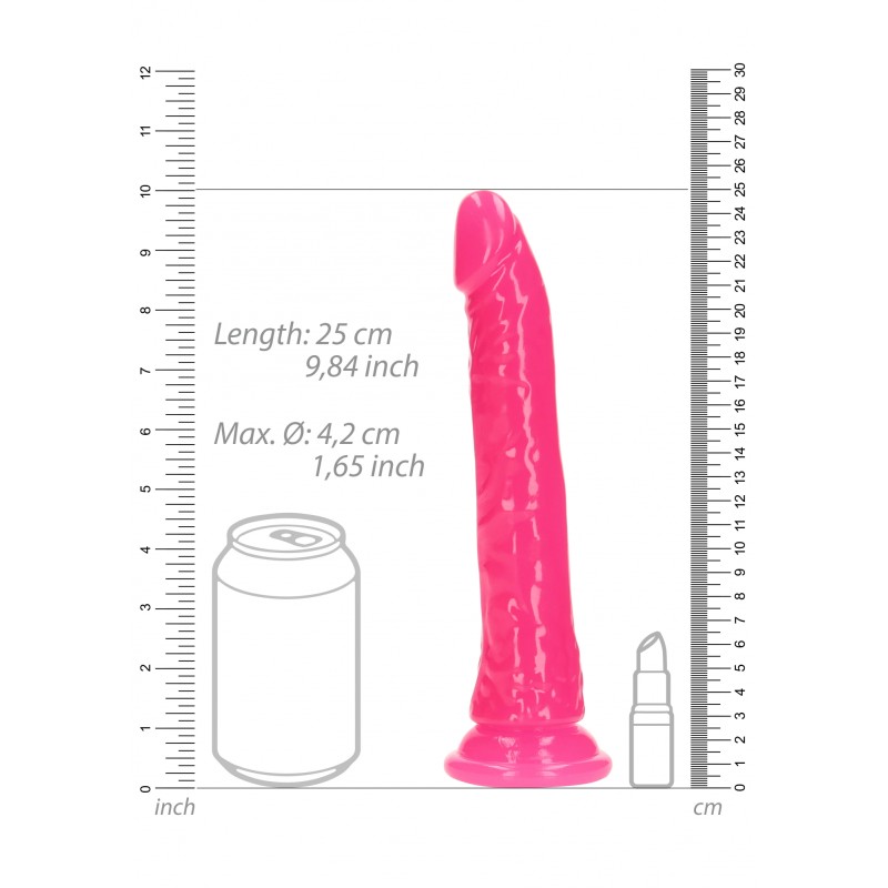 Slim, Realistic, Dildo, with Suction, Cup, Glow in the Dark, 22,5cm, Pink