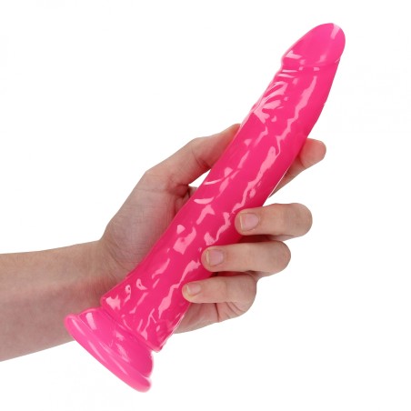 Slim, Realistic, Dildo, with Suction, Cup, Glow in the Dark, 22,5cm, Pink
