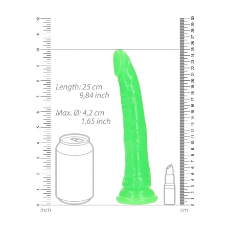 Slim, Realistic, Dildo, with Suction, Cup, Glow in the Dark, 22,5cm, green