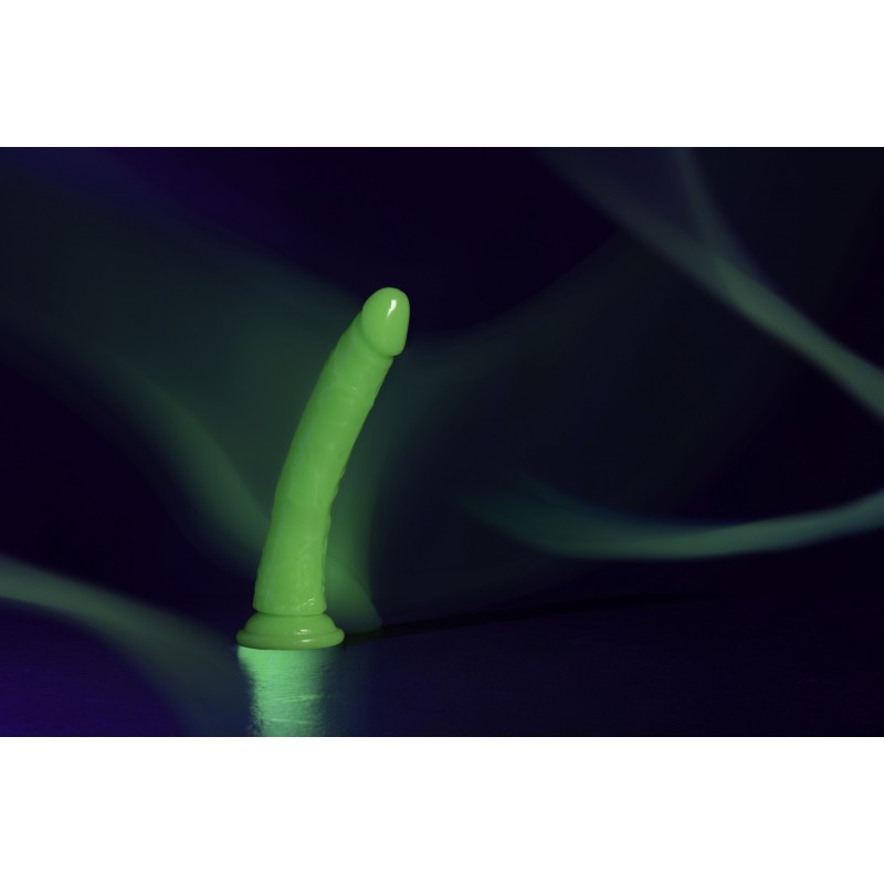 Slim, Realistic, Dildo, with Suction, Cup, Glow in the Dark, 22,5cm, green