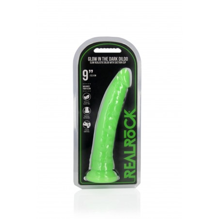 Slim, Realistic, Dildo, with Suction, Cup, Glow in the Dark, 22,5cm, green