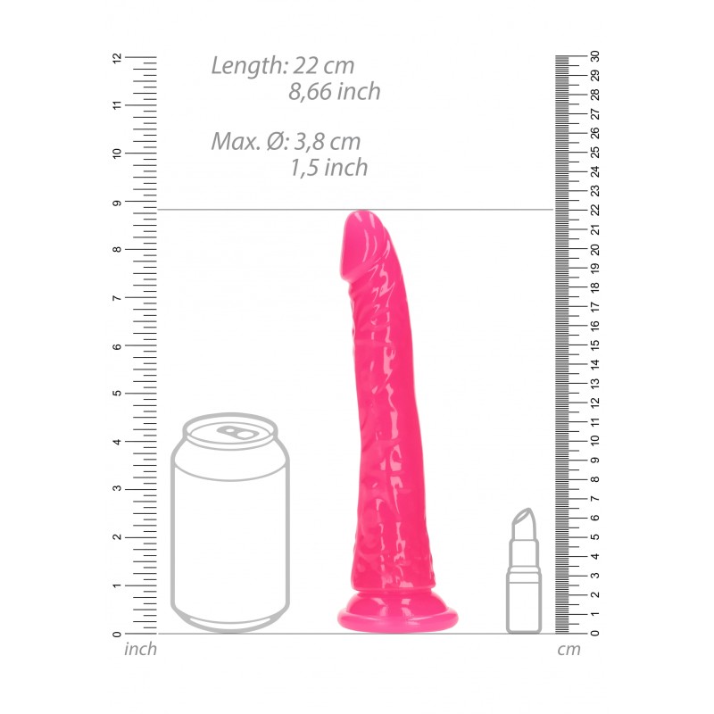 Slim, Realistic, Dildo, with Suction, Cup, Glow in the Dark, 20cm, Pink