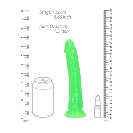 Slim, Realistic, Dildo, with Suction, Cup, Glow in the Dark, 20cm, green