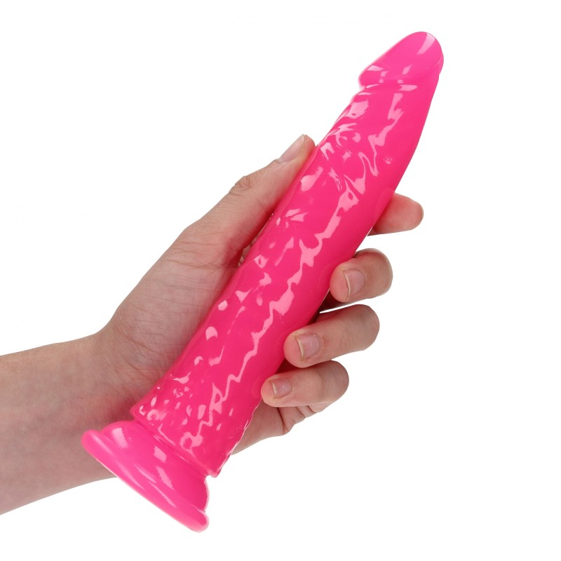 Slim, Realistic, Dildo, with Suction, Cup, Glow in the Dark, 18cm, Pink