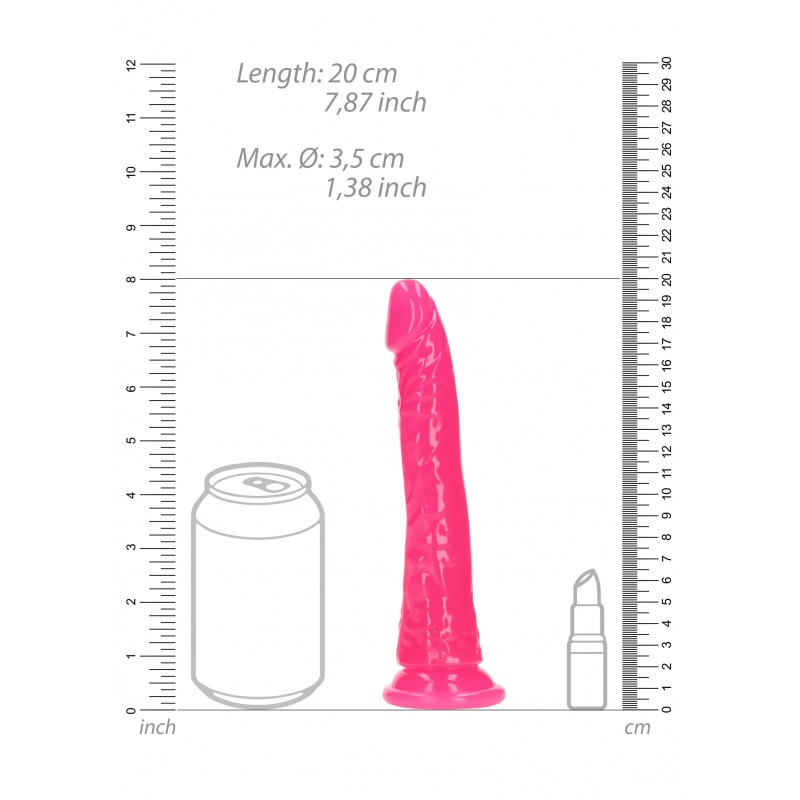 Slim, Realistic, Dildo, with Suction, Cup, Glow in the Dark, 18cm, Pink