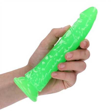 Slim, Realistic, Dildo, with Suction, Cup, Glow in the Dark, 18cm, green