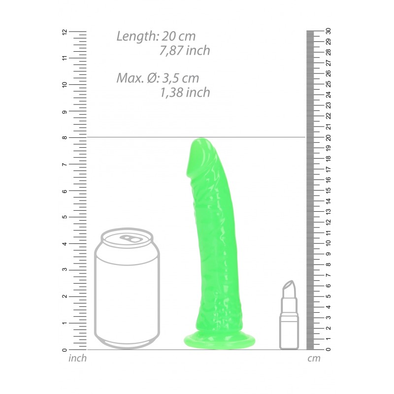 Slim, Realistic, Dildo, with Suction, Cup, Glow in the Dark, 18cm, green