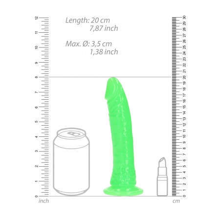 Slim, Realistic, Dildo, with Suction, Cup, Glow in the Dark, 18cm, green