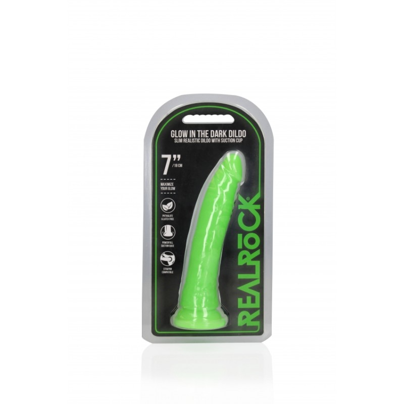 Slim, Realistic, Dildo, with Suction, Cup, Glow in the Dark, 18cm, green