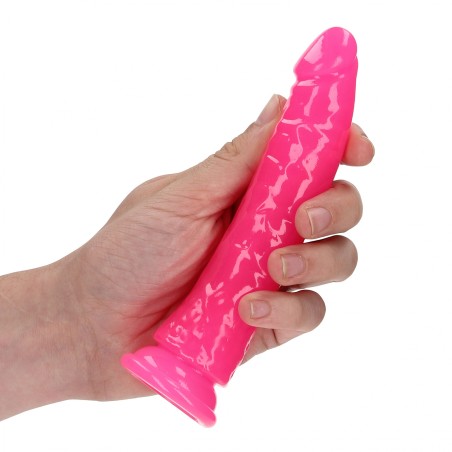 Slim, Realistic, Dildo, with Suction, Cup, Glow in the Dark, 15,5cm, Pink