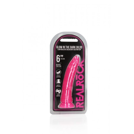 Slim, Realistic, Dildo, with Suction, Cup, Glow in the Dark, 15,5cm, Pink