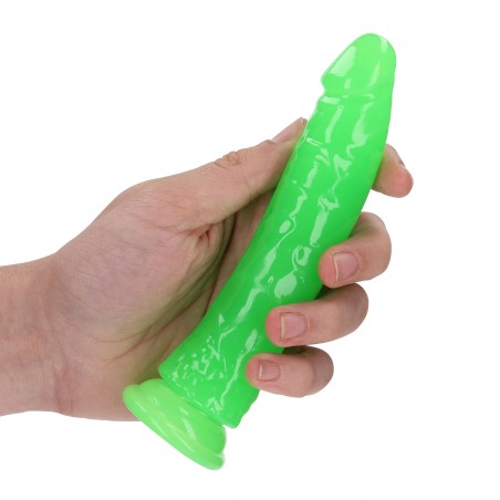 Slim, Realistic, Dildo, with Suction, Cup, Glow in the Dark, 15,5cm, green