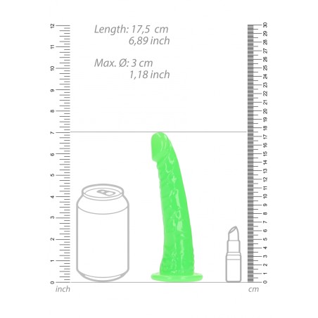 Slim, Realistic, Dildo, with Suction, Cup, Glow in the Dark, 15,5cm, green