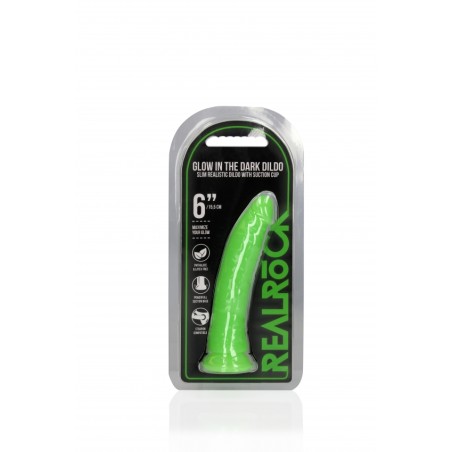 Slim, Realistic, Dildo, with Suction, Cup, Glow in the Dark, 15,5cm, green