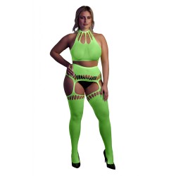 OUCH! | Glow In The Dark | Crop Top & Stockings | Green | Μέγεθος: XL/4XL