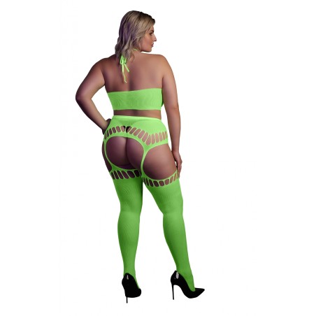 OUCH! | Glow In The Dark | Crop Top & Stockings | Green | Μέγεθος: XL/4XL