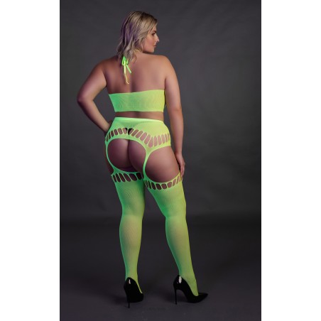 OUCH! | Glow In The Dark | Crop Top & Stockings | Green | Μέγεθος: XL/4XL