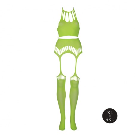 OUCH! | Glow In The Dark | Crop Top & Stockings | Green | Μέγεθος: XL/4XL