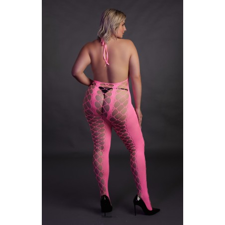 OUCH! | Glow in the Dark | Bodystocking with Halterneck | Pink | Μέγεθος: XL/4XL