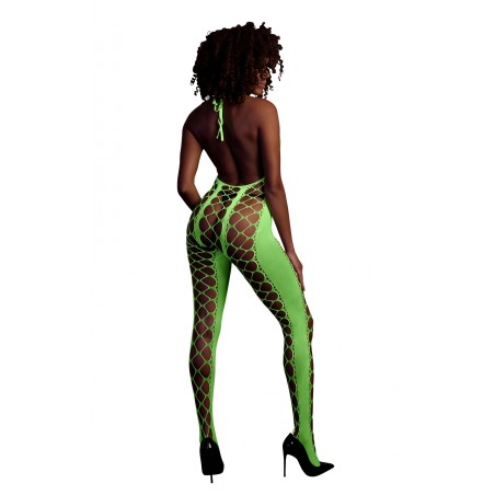 OUCH! | Glow in the Dark | Bodystocking with Halterneck | Green | Μέγεθος: XS/XL