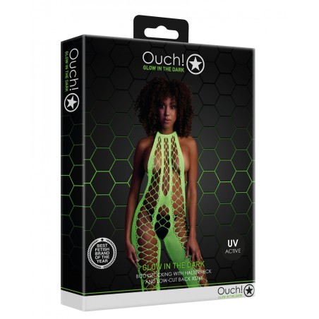 OUCH! | Glow in the Dark | Bodystocking with Halterneck | Green | Μέγεθος: XS/XL