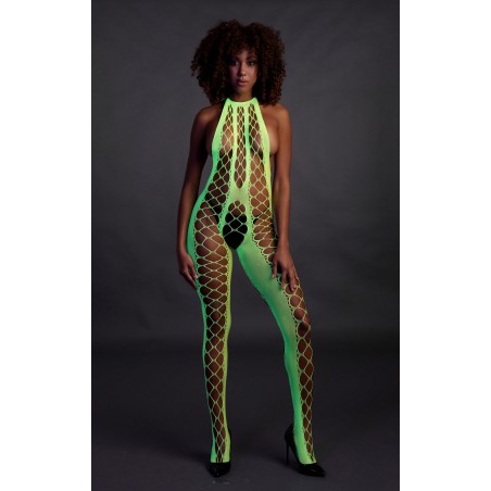 OUCH! | Glow in the Dark | Bodystocking with Halterneck | Green | Μέγεθος: XS/XL