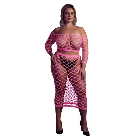 OUCH! | Glow in the Dark | Long Sleeve Crop Top and Long Skirt | Pink | Μέγεθος: XL/4XL