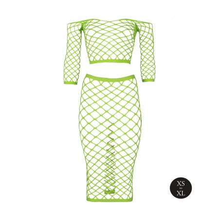 OUCH! | Glow in the Dark | Long Sleeve Crop Top and Long Skirt | Green | Μέγεθος: XS/XL